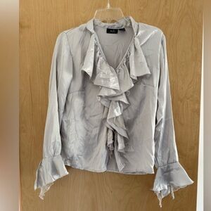 Elegant Silver Ruffled Blouse